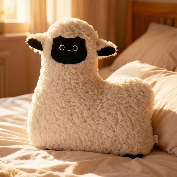 Almohada De Felpa Oveja Cara Negra Rellena Kawaii Oveja Pradera Animal De Dibujos Animados CojíN Soporte Lumbar DecoracióN Peluche Regalo-image