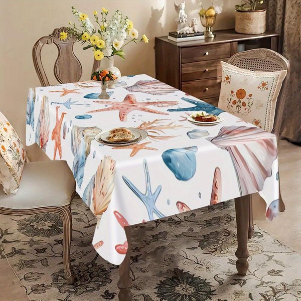 Mantel De Verano OcéAno Vida Marina Para DecoracióN De Mesa Tema Playa Estrellas De Mar Conchas Algas Mantel Para Mesa De Cocina Comedor DecoracióN De Boda 140X200Cm-image