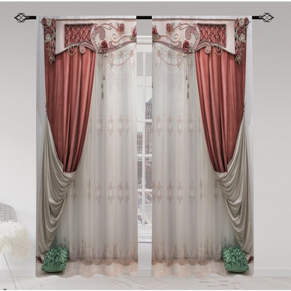 2 Szt. Europejski Styl Retro 3D Drukowane Przezroczyste ZasłOny Wielosceniczne Poliestrowe Kieszenie Na DrążEk Dekoracyjne ZasłOny Do Salonu 175W220H(Cm)68X84In&Rod Pocket-image