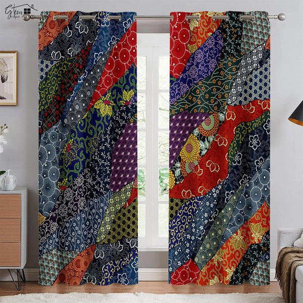 ZasłOny ZaciemniająCe ZasłOny Z Nadrukiem W Kratę ZasłOny W Stylu Retro Boho Do Sypialni Salonu Gabinetu ZasłOny Dekoracyjne W100Xh130(Cm) Folio&Rod Pocket White-image
