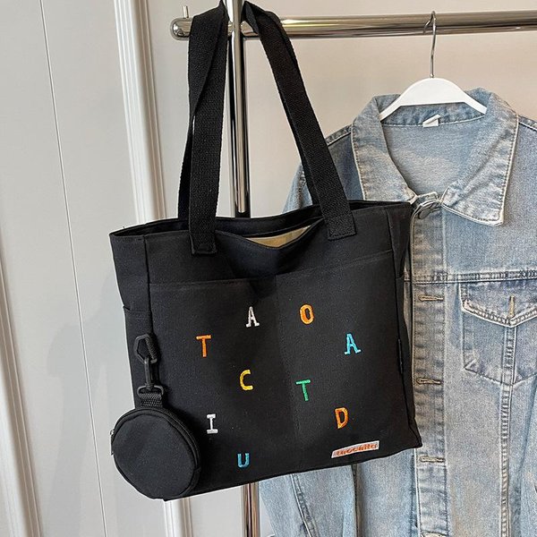 Bolso De Lona De Gran Capacidad Nuevo Bolso Tote Para Viajar Al Trabajo Mujer Ins Estudiantes Universitarios Clase Bolso De Hombro Gray-image