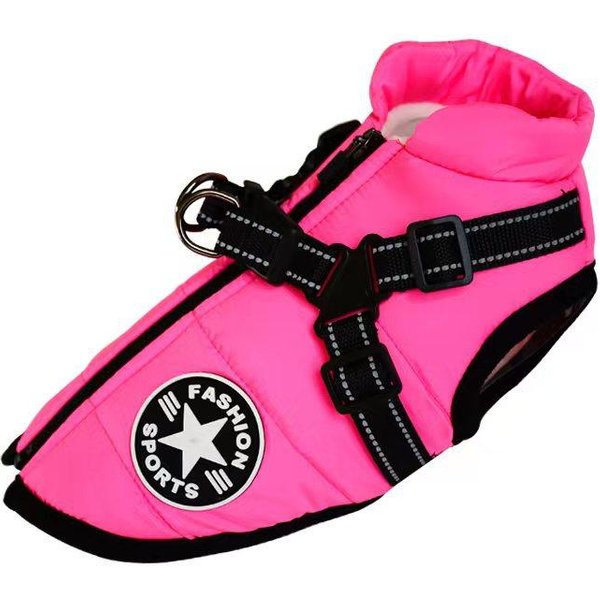 DużA Kurtka Dla Psa Z Szelkami Zimowe CiepłE Ubrania Dla PsóW Dla Labrador Wodoodporny PłAszcz Dla DużEgo Psa Chihuahua Stroje Buldoga Francuskiego (Pink,5Xl)-image