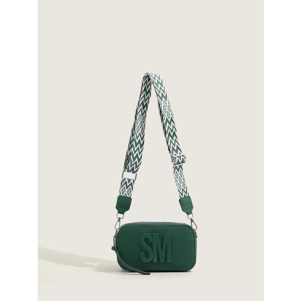 Bolso De CáMara Texturizado Para Mujer Bolso De Hombro De Moda Correa De Hombro Ancha Bolso Bandolera Letra Casual Bolso Cuadrado PequeñO Trendy White-image