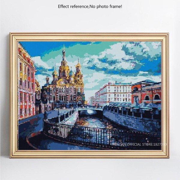 Diamante Bordado Castillo Paisaje Completo Redondo 5D DIY Diamante Pintura Punto De Cruz 30X40CM-image