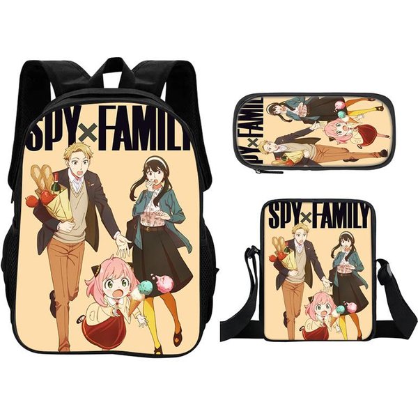 Spy×Family Set De 3 Piezas Mochila Estuche Bolso De Hombro Duradero Moderno, VersáTil Dibujo Animado NiñO Y NiñA CumpleañOs Mejor Regalo-image