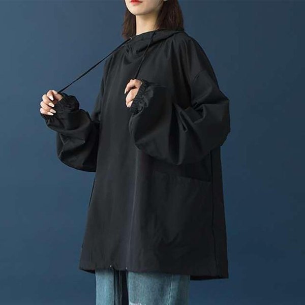 SuéTer Mujer OtoñO Coreano Holgado Estudiante Con Capucha Sudaderas PulóVer Blusa Color SóLido Abrigo Delgado Sudaderas Con Capucha S Negro-image