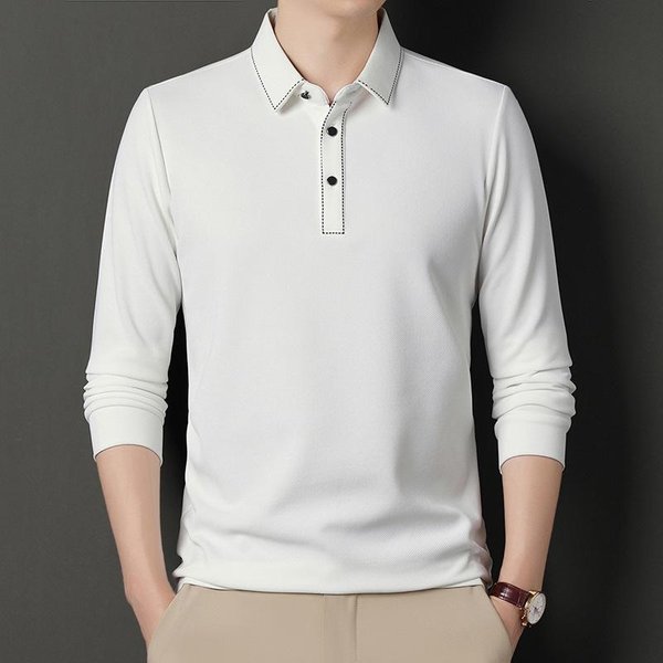 Polo Sencillo De Manga Larga Para Hombre, Primavera Y OtoñO, Nuevas Camisetas Casuales Con Solapa Para Hombre, Camisetas VersáTiles De Moda Para Hombre Xxxxl-image