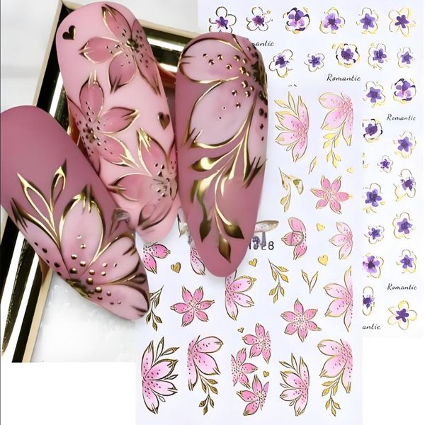 2PCS Pegatinas De UñAs 3D Flores Plantas CalcomaníAs Nail Art Florales Hojas Deslizadores Primavera DecoracióN Manicura-image