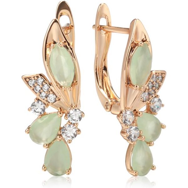 Kienl Nuevo Pendiente Largo De ZircóN Natural Verde Para Mujer Color Oro Rosa Pendiente Colgante De Flor Vintage JoyeríA Diaria De Alta Calidad Beige-image