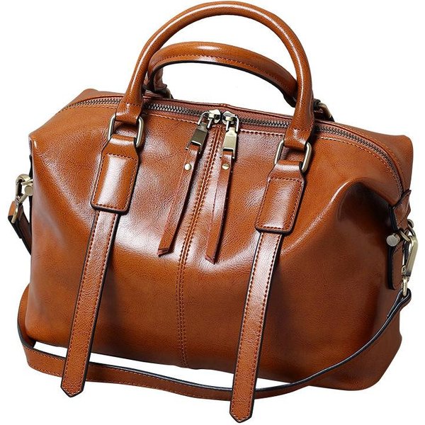 Wiosna I Lato RęCznie Noszona Retro Europejska I AmerykańSka SkóRzana Torba Damska Boston Modna SkóRzana Torba Jednoramienna Crossbody BrąZowy-image