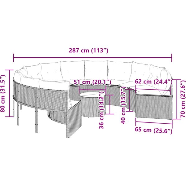 Conjunto De Sofá De JardíN Redondo Con Mesa Y Cojines PolirratáN Gris-image