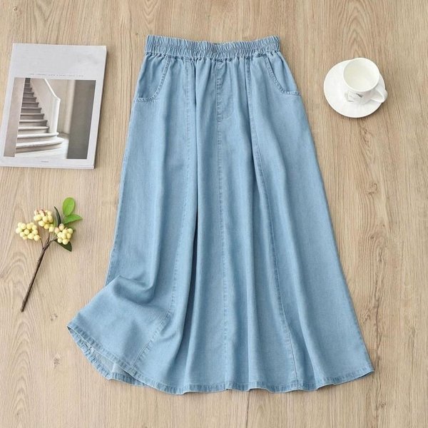 Damska Letnia Cienka SpóDnica Z MięKkiego Denimu, LuźNa, Elegancka, Z Wysokim Stanem, SpóDnica A-Line 3XL Gray-image
