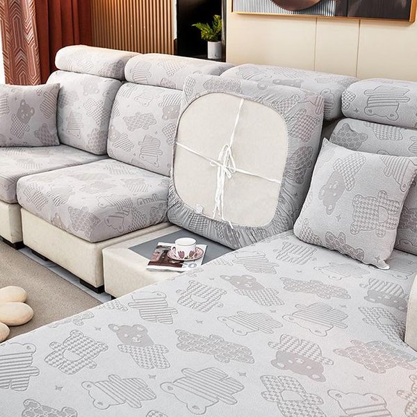 Nueva Funda De CojíN Para Asiento De Sofá De Jacquard Para Protector De Muebles Fundas De Sofá Mascotas NiñOs Lavable Fundas De CojíN De Silla Funda ExtraíBle Back Cushion Cover Gris Claro-image