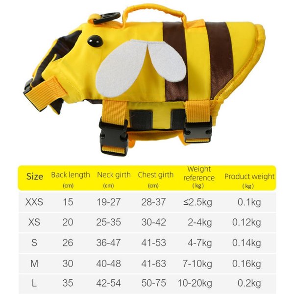 Kamizelka Ratunkowa Dla Psa KotóW MałA PszczółKa Pet Dog Kamizelka Ratunkowa MięKka Regulowana Ubranka Do PłYwania Dla Psa OddychająCe Letnie Stroje KąPielowe Ubrania Outdoor (Yellow,Xs) żółTy-image
