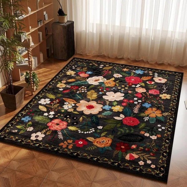 RóżOwy Dywan Do Salonu W Stylu Vintage Z Motywem Kwiatowym, Zmywalny Dywan Obszarowy W Stylu Boho, AntypośLizgowy Dywan Kuchenny, Uroczy Dywan Z Motywem RośLinnym Do Dekoracji WnęTrz, Dywan Do Pokoju DziecięCego 40X60Cm Brown-image