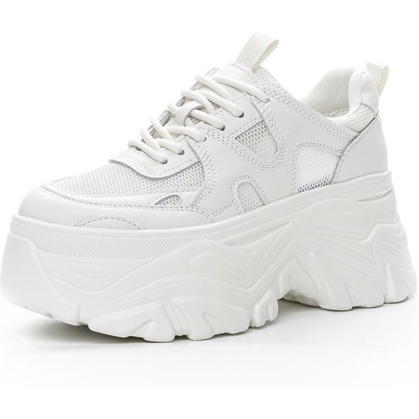 Zapatillas Chunky Mujer Primavera Nuevas Suela Gruesa Aumentan Altura Transpirables Deportivas Casuales Cuero Zapatos Mujer 8Cm 36 White-image