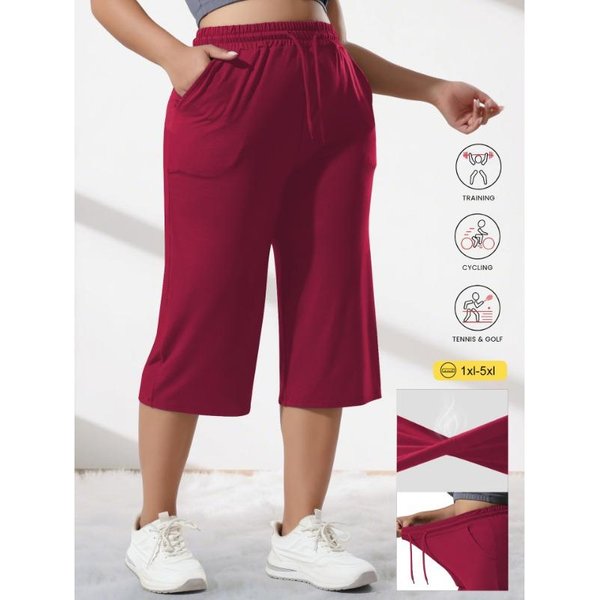 Damskie Spodnie Casualowe Plus Size, LuźNe, Jednolite, Szerokie Nogawki, Z Kieszeniami 3XL-image