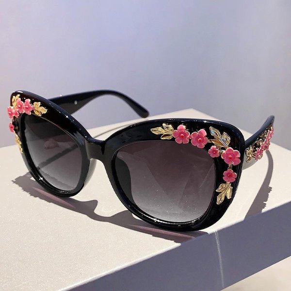 Estilo DiseñAdor De Lujo Estilo Gafas De Sol Ojo De Gato Florales Oversize Gafas Dama CláSico Moderno Gafas De Sol Moda Punk Montura Grande-image