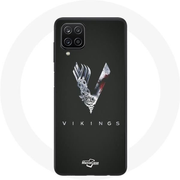 Funda Para Samsung Galaxy A22 4G Vikingos Serie Temporada 6 Logo V Espada Gris Fondo Negro-image