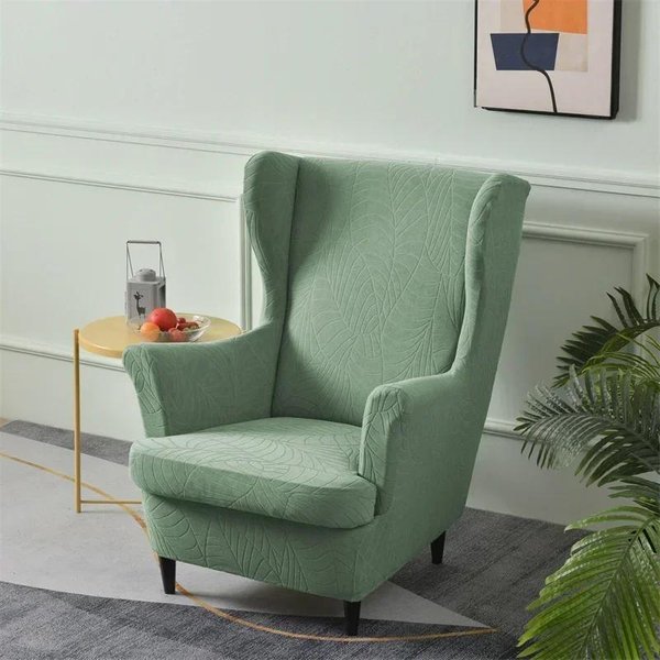 Funda EláStica Para SillóN De Alas Jacquard Fundas Para SillóN De Alas De Color SóLido Fundas EláSticas Para Sofá Relajante Con Funda Para CojíN De Asiento Sala De Estar-image