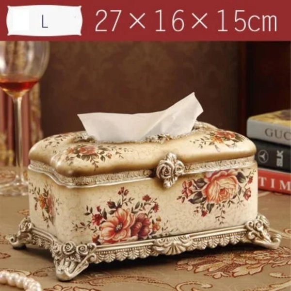 Caja De PañUelos De Resina Rectangular, Exquisita DecoracióN Tallada Para Hotel, Coche, Oficina, Hogar, Escritorio, Servilletero-image