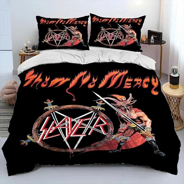 Slayer Banda De Heavy Metal ColeccióN De Ropa De Cama Manta Funda NóRdica ColeccióN De Cama Funda De Colcha Funda De Almohada ColeccióN De Ropa De Cama TamañO King Queen NiñOs 70X133Cm 2Pcs-image