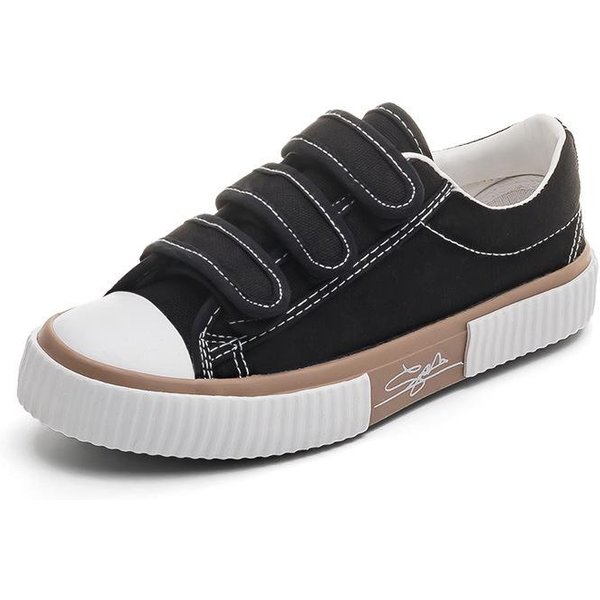 Zapatos Blancos PequeñOs De Primavera Zapatos De Mujer Nuevos VersáTiles Zapatos De Lona Negros Con Velcro Zapatos De Tela Zapatillas Suela De Goma 40 Negro-image