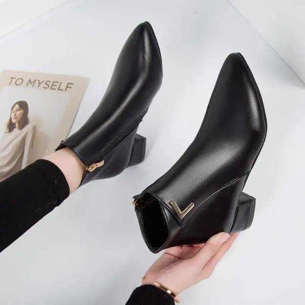 Modne Damskie Buty Codzienne SkóRzane Niskie Wysokie Obcasy Wiosenne Buty Damskie Szpiczaste Palce Gumowe Botki Czarne Czerwone Zapatos Mujer785 35 Gray-image