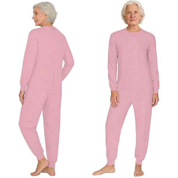 Mono Adaptativo Unisex M-3XL Para Cuidado De Personas Mayores: Mono Con Cremallera Trasera Antideslizante, Manga Larga Y Pantalones Para Necesidades Especiales L Color Rosa-image