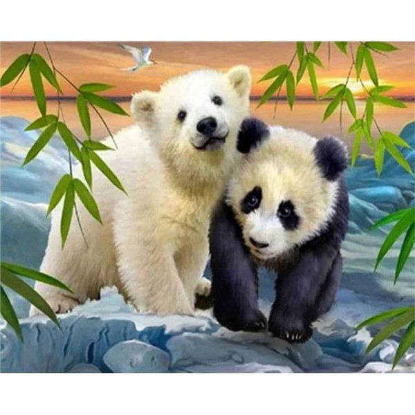 Diamentowe Malowanie PełNe OkrąGłE NiedźWiedź Panda Diamentowe Malowanie Haft KrzyżYkowy Haft Diamentowy 50X70CM-image