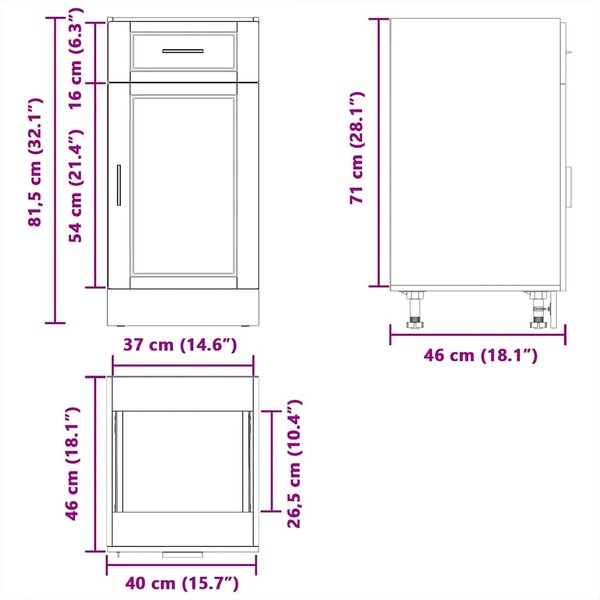 Armario Bajo De Cocina Porto Roble Artesano Panel A Base De Madera-image