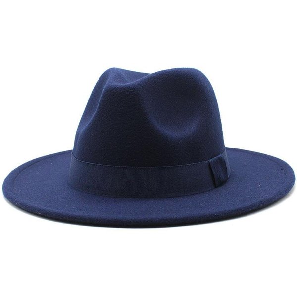Sombrero De Ala Ancha Para Hombre Y Mujer Sombrero De Jazz De Lana De Moda Sombrero De Copa BritáNico Cmn047 M(56-58Cm) Azul Oscuro-image