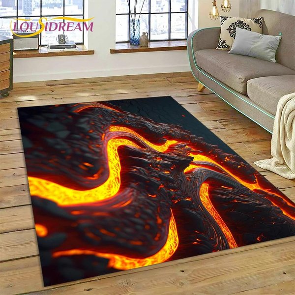 Alfombra Alfombra 3D VolcáN Lava Magma Para Sala De Estar Dormitorio DecoracióN Del Hogar, Alfombra De Piso Antideslizante DecoracióN Para Sofá Cocina Felpudo Regalo 40X60Cm( 15X23In )-image