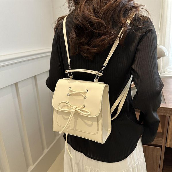 VersióN Coreana De Mochila Con Lazo Para Mujer Nueva Tendencia Moda Mochila Bolso De Mano Lindo Bolso De Hombro Bolso Escolar Black-image