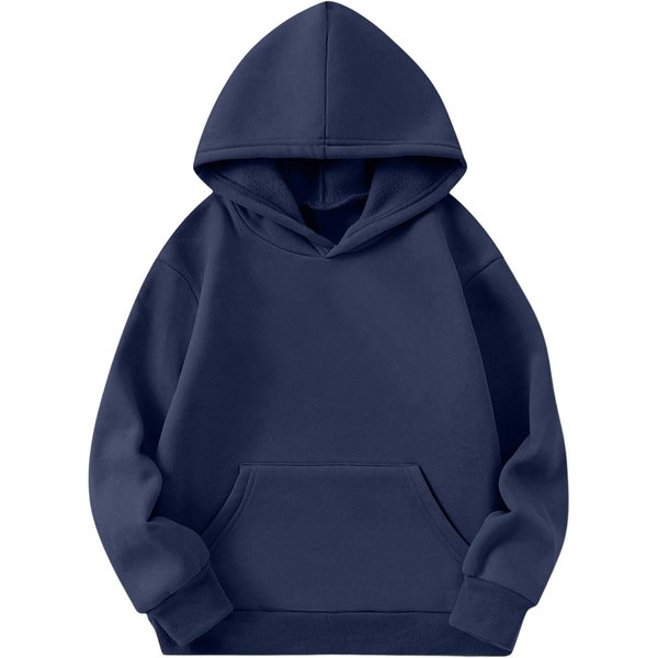 DziecięCa Bluza Z Kapturem LuźNa Z DłUgim RęKawem - Swobodna Bluza Unisex Dla ChłOpcóW I DziewcząT 130 Ciemnoniebieski-image