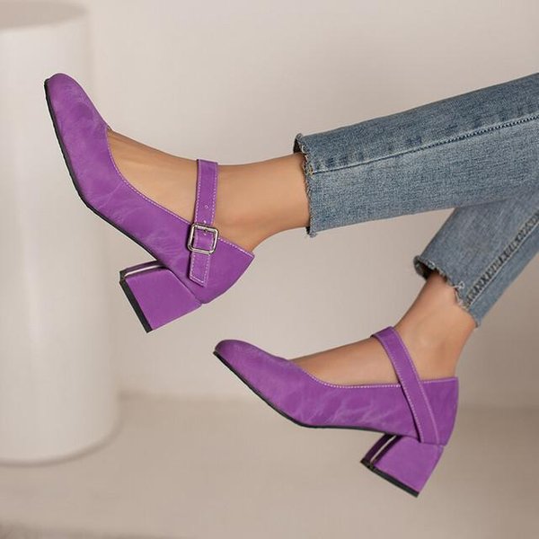 Tallas Grandes 44 45 46, Zapatos De Mujer Nuevos, Zapatos De Punta Redonda, Tacones Altos Para Mujer, Zapatos De Trabajo, Zapatos De TacóN Para Mujer, Tacones Gruesos 33 PúRpura-image