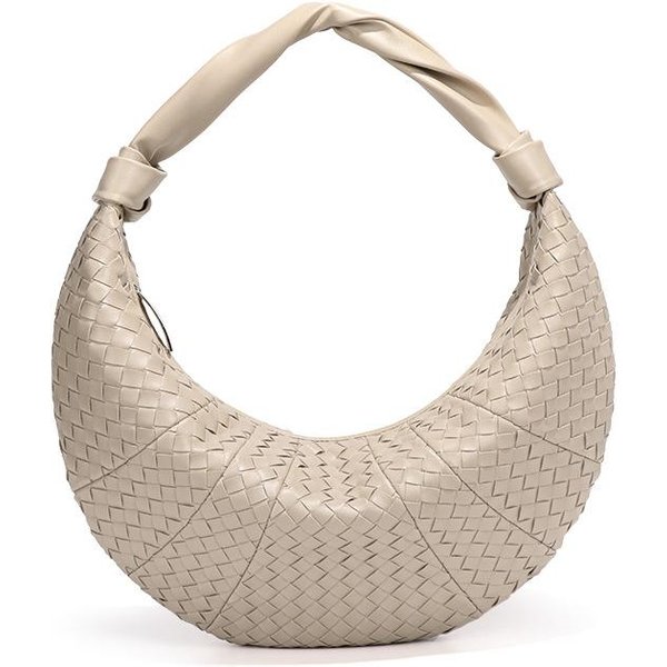 Bolso Tejido En Forma De Media Luna, Bolso De Mano Retro De Moda Tipo Empanadilla, Bolso De Hombro ÚNico De Nicho Beige-image