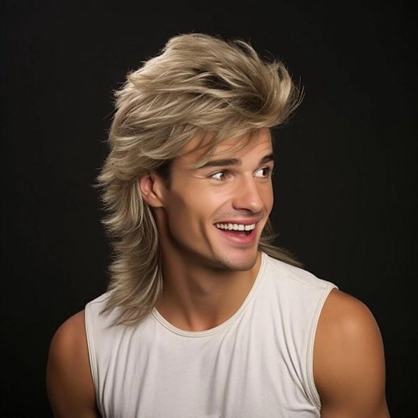 Hairjoy Peruki Z Syntetycznymi WłOsami Mullet Dla MężCzyzn Kostiumy Na Imprezę W Stylu Lat 70. I 80. Syntetyczne Peruki 12Inches-image
