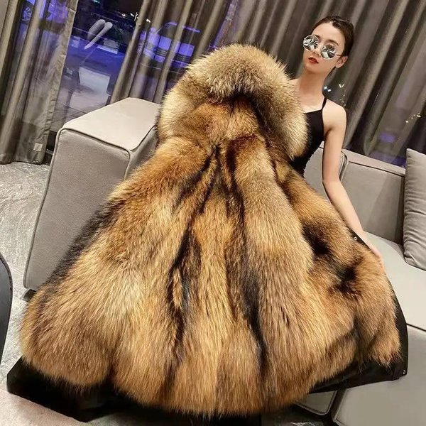 Abrigo De Piel De Invierno De Longitud Media Con Cuello Grande De Piel De Mapache, Forro Desmontable, Piel SintéTica Gruesa, Parka De Gran TamañO Para Mujer M-image