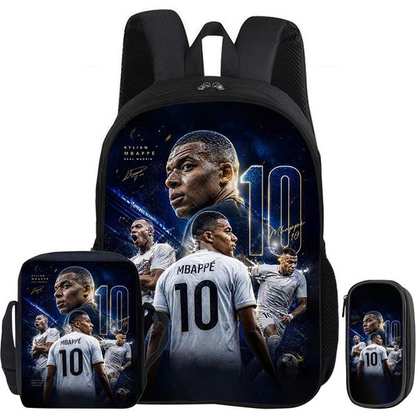 M-Mbappe Zestaw 3 Szt. Plecak Torba Na Ramię PióRniki Plecak Na KsiążKi Gwiazda PiłKi NożNej Plecak Dziecko Mochila Sportowa Torba Szkolna Prezent Dla Dzieci-image