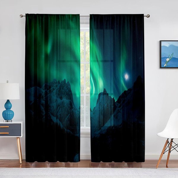Aurora Borealis Przezroczysta ZasłOna Z Woalu PięKne Cuda Natury WzóR Do Salonu Sypialnia Kuchnia Okno Tiulowe ZasłOny 1 PCS W100Xh250Cm&Grommet Top-image