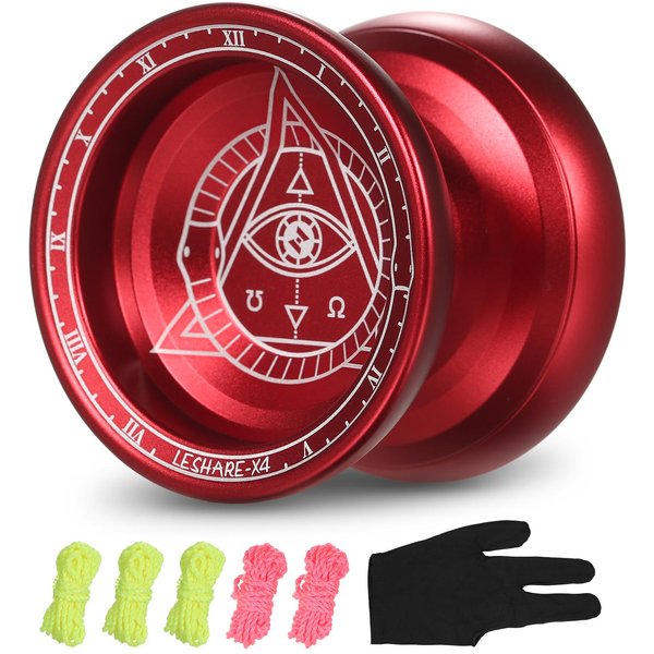 Yoyo Profesional Competitivo De Aluminio Yoyo Ball Yo Yo Regalo Con Cuerdas Y Guante Rojo-image