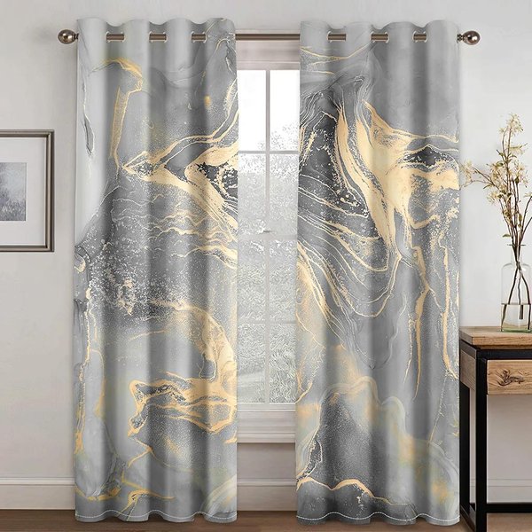 Cortinas GeoméTricas Abstractas De 2 Paneles Con Textura De MáRmol Y Estampado De Cortinas Para Dormitorio, Sala De Estar, Persianas De Piso A Techo W50X160H(Cm)X2Pcs&Grommet Top-image