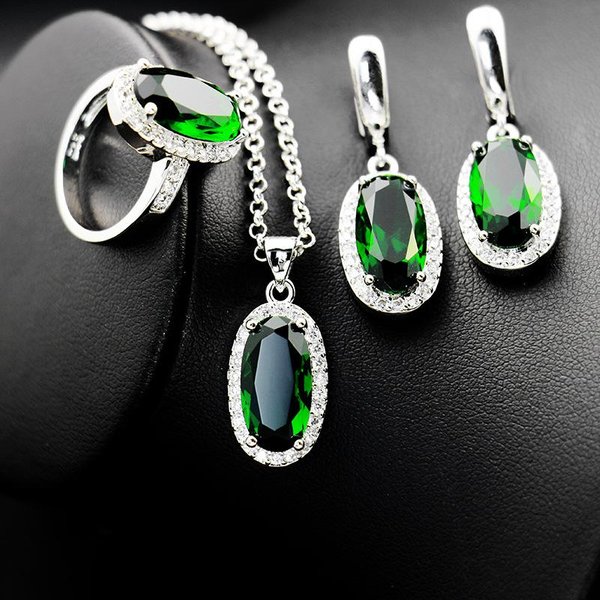 Nowy Owalny Naszyjnik Z Cyrkonią, Kolczyki I PierśCionek, TrzyczęśCiowy Zestaw, Jest Modny I Luksusowy. Size 10 ring Set White-image