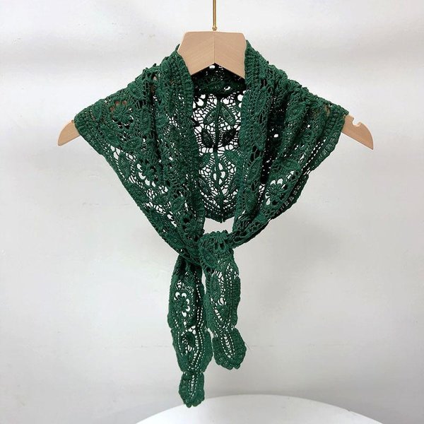 Damska BawełNiana TróJkąTna Chusta Na Wiosnę I Lato, AżUrowa Dzianinowa Bandana PlażOwa, Szal Pashmina, Chusta, HidżAb 35X115Cm Black-image