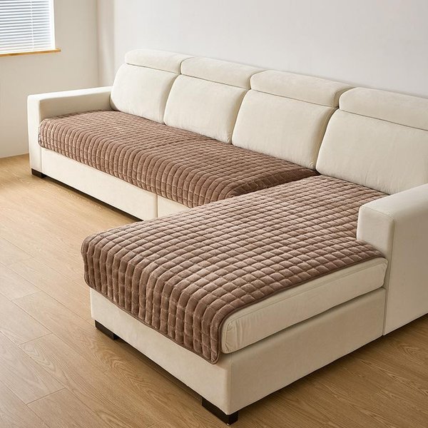 CojíN De Sofá De Franela Para Las Cuatro Estaciones, Antideslizante, Grueso, Para Sala De Estar, Funda De Respaldo De Sofá, CojíN De Asiento De Felpa Moderno 90X120Cm 1Pcs Café-image