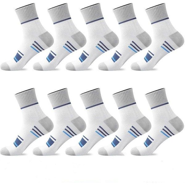 5/10 Pares De Calcetines Deportivos De Media Pantorrilla Para Hombre, Calcetines De AlgodóN Transpirables A Rayas, Calcetines Casuales 10 Pairs Azul Oscuro-image