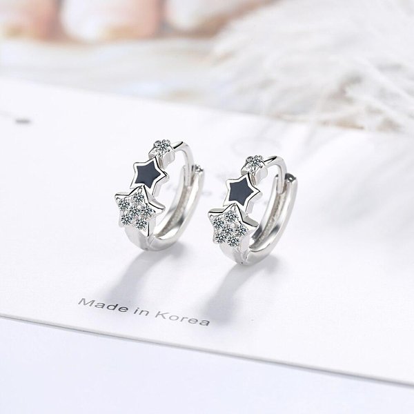 Pendiente De Aro Estrella De Plata De Ley 925 Esmalte Negro Gota Mosaico Circonita CúBica Pendiente Para Mujer Regalos De JoyeríA Venta Al Por Mayor S-E1044 White-image