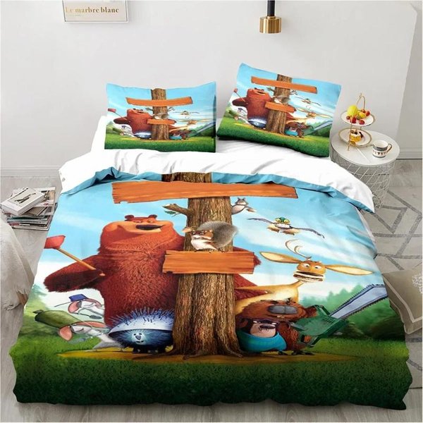 Grizzy I Lemingi Zestaw PośCieli ChłOpcy Dziewczynki Rozmiar Twin Queen Poszwa Na KołDrę Poszewka Na Poduszkę ŁóżKo Dzieci DorośLi Moda Tekstylia Domowe 140X200Cm 2Pcs-image