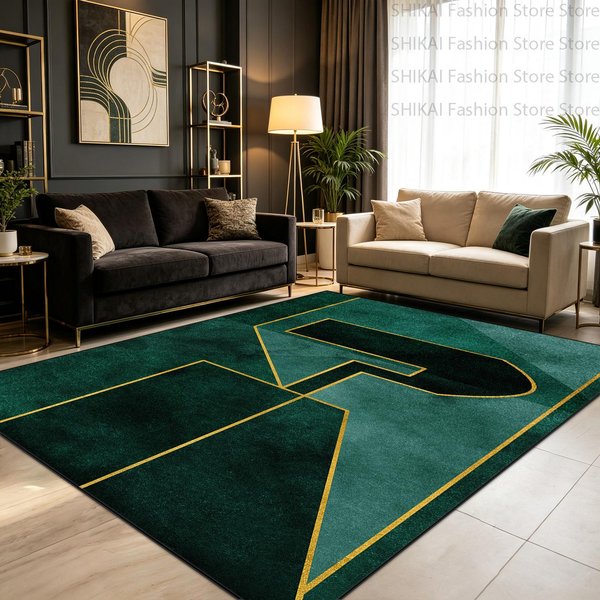 Nowoczesny Prosty Abstrakcyjny Styl Zielony Dywan Do Salonu AntypośLizgowy KróTki Aksamitny Dywanik Do Garderoby MożNa Prać W Pralce SkłAdana Mata Biurowa 2.6X3.9Ft(80X120Cm)-image